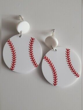 White Baseball Stitch Earrings